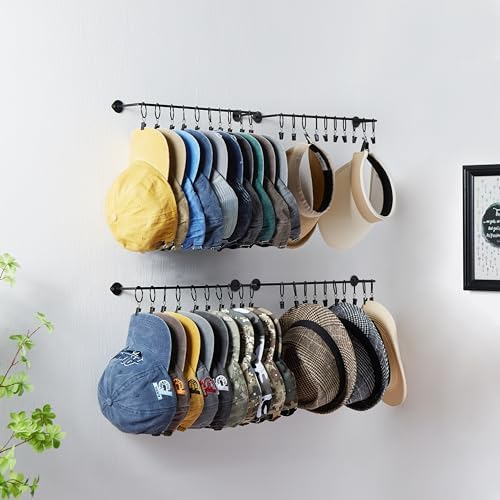 Hat Rack Wall Cap Organizer - Baseball Hat Racks Display Holder with 40 Hooks - Modern Metal Black Hats Storage Wall Mounted Caps Hanger Set of 4 for Closet Door Bedroom Entryway Laundry(Black) by Viklluyr