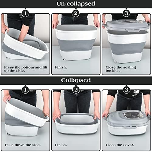 TIOVERY Dog Food Storage Container, Airtight Collapsible 13lb to 30lb Pet Food Container with Flip Top, Rolling Wheel, Scoop and 3L small container for Dog Cat Food and Dry Food of Rice, Flour - Image 4