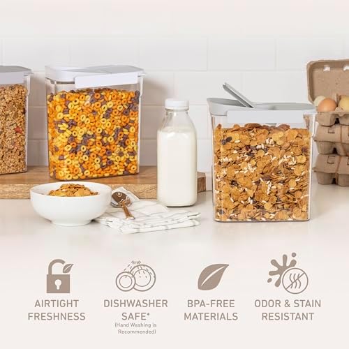 Bentgo Pantry - 6-Piece Airtight Cereal Containers, Easy Push & Pour Lid, Stackable & Clear BPA-Free Storage, Locking Lids for Freshness – Ideal for Kitchen & Pantry Organization (White Stone) - Image 3
