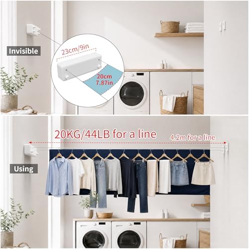 JOOM Retractable Clothesline Indoor, Dual 2 x 13.8 FT Clothes Lines, White - Image 3