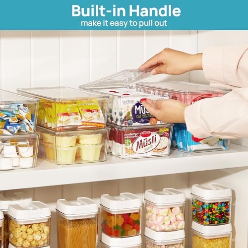 Vtopmart 8pcs Clear Organizers and Storage Bins with Lids, Stackable Plastic Storage Containers with Handles for Fridge, Freezer, Pantry, Cabinet, Kitchen Organization (Pack of 2) - Image 5