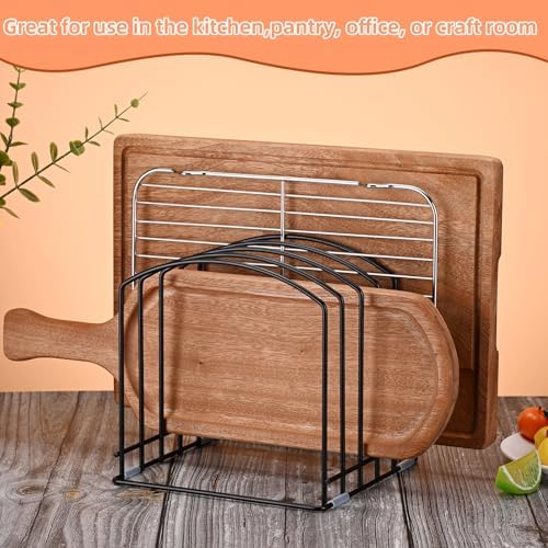 2PCS Cutting Board Organizer for Cabinet, 5 Standard (1.1") Slots Bakeware Organizer for Kitchen Storage, Heavy Duty Rack for Cookie Sheets, Baking Pans, Lids, Trays, Matte Black - Image 5