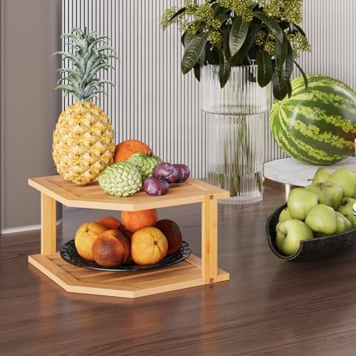 VERTORGAN 2 Tier Bamboo Plate Organizer,Corner Shelf for Kitchen - Image 6