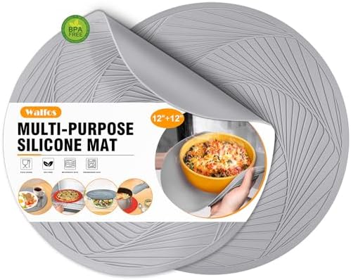 Silicone Microwave Mats, Walfos Heat Resistant Multi-Purpose Microwave Trivet Mat, Non-Slip, BPA Free and Dishwasher Safe, Perfect for Microwave, Oven and Hot Pan, 2 Pieces by Walfos