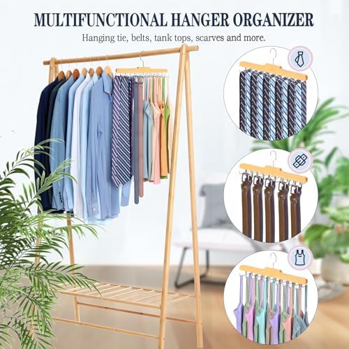 2PC Tie Rack Hanger for Closet, Upgraded Tie Holder Organizer for Men, Wood - Image 5