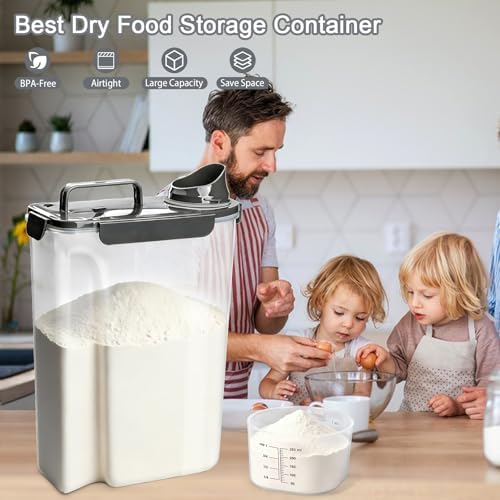 Komzon Rice Storage Containers, Rice dispenser with Pouring Spout Portable Handle for Flour, Pasta, Grain and Baking, Pet Dog Cat Bird Food Container 20 LB Grey - Image 6