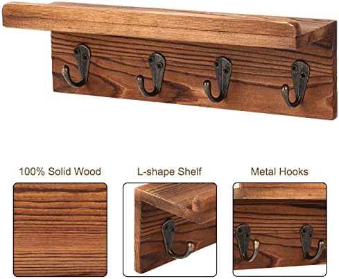 Key Holder Wall Mount, Farmhouse Wall Shelf with 4 Hooks for Entryway - Image 3