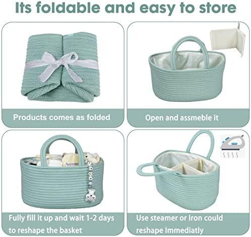 XUANGUO Cotton Rope Baby Diaper Caddy Organizer Basket Light Green - Image 7