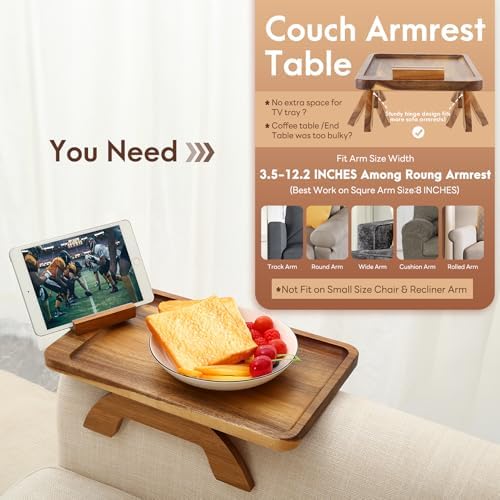 SINWANT Couch Arm Tray,15.35x9.84 in Sofa Clip on Arm Table,Acacia Wood - Image 3
