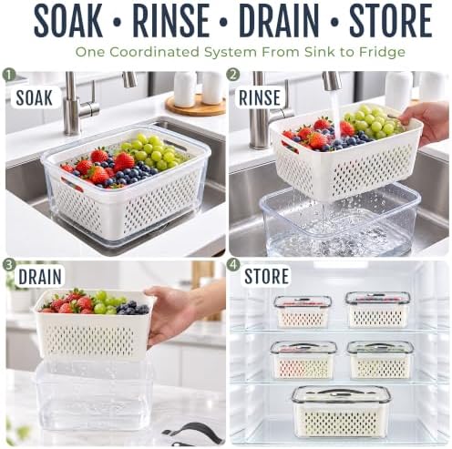 Fruit Storage Containers for Fridge: 5 PCS with Removable Colander, Handle - Image 3