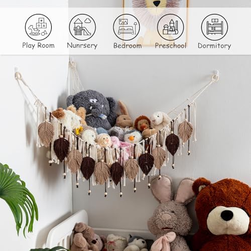 Pretty Jolly Stuffed Animal Hammock with Leaf Beads and Tassels - Image 5