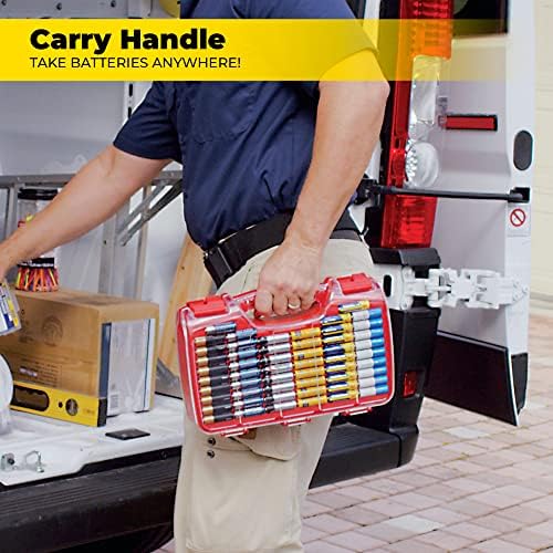 Ontel Battery Daddy Storage & Organizer Case w/Tester, Stores & Protects Up to 180 Batteries, Double-Sided, Clear Locking Lid, Secure Latches & Portable Carrying Handle - Red (Batteries Not Included) - Image 5