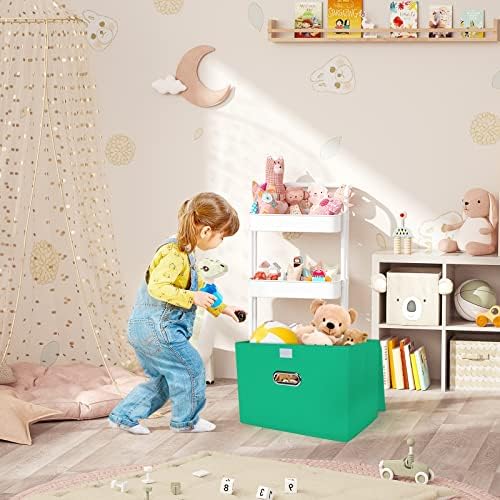 STOREONE Fabric Storage Cube Bins Foldable Organizer Container Collapsible Basket with Lids and Metal Handles, for Home, Bedroom, Closet 3 Pcs (Green) - Image 5