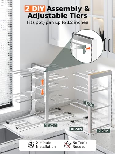MUDEELA 8-Tier Heavy Duty Pots and Pans Organizer, 15.83" H Sliver - Image 3