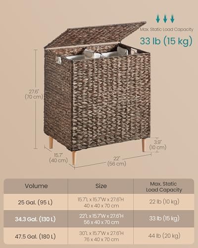 SONGMICS Laundry Hamper With Lid, 130 L Wicker Handwoven Water Hyacinth - Image 6