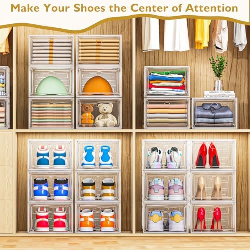 12 Pack Shoe Organizer, Stackable Shoe Storage Boxes with Magnetic Door - Image 7