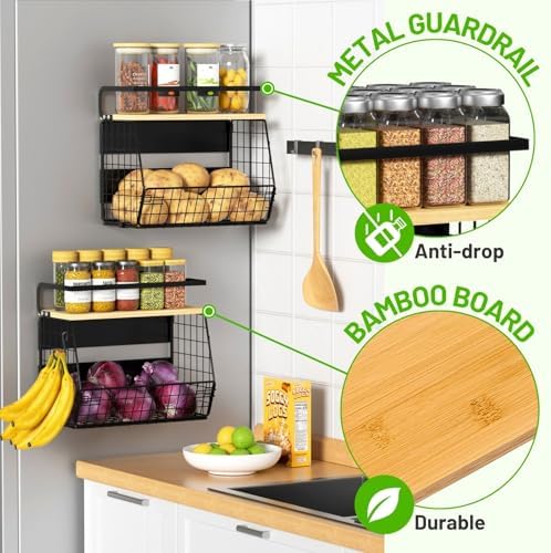 Ofiray-home Magnetic Shelf for Fridge with Wood Lid, Fruit Potato and Onion Storage Bins, Pantry Organizers & Storage, Large Container Magnetic Spice Rack for Refrigerator, Kitchen Counter, Cabinet - Image 3