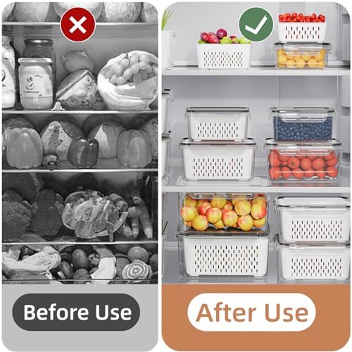 KEMETHY 10 Pack Fruit Storage Containers for Fridge with Removable Colanders - Food Storage Containers with Lids, BPA-Free Produce Containers Keep Fruits, Vegetables, Berry, Meat Fresh Longer - Image 6