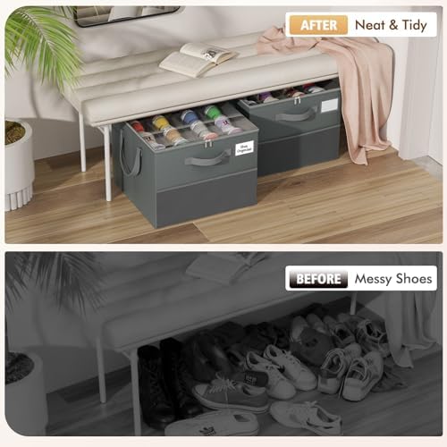 Large Reinforced Shoe Organizer for Closet with Adjustable Dividers, Gray - Image 4