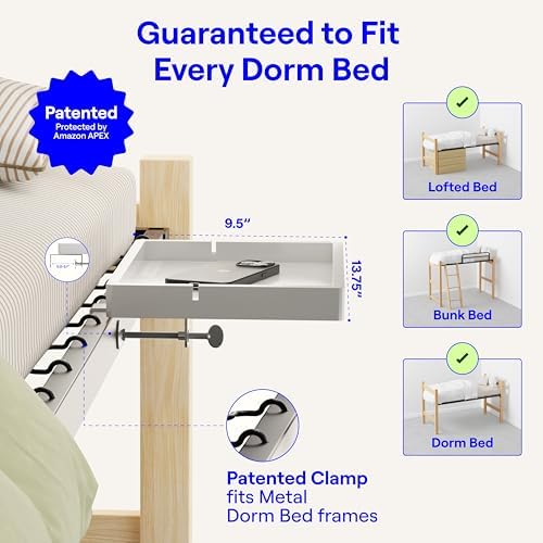 BedShelfie Wood Bedside Shelf for Dorm Room - White - Image 2