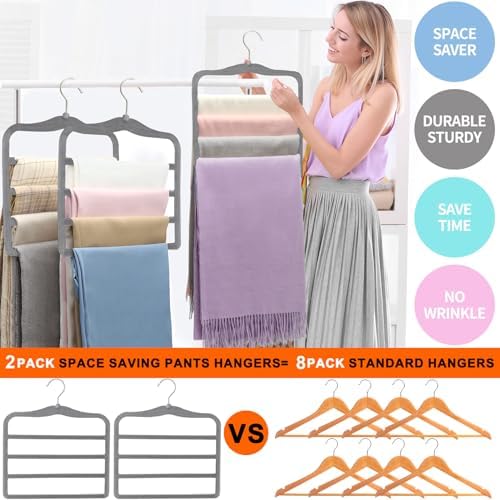 Closet Organizers and Storage, Magic Pants Hangers Space Saving, 4 Tiers Skirt Hangers, Jean Scarf Hangers, Closet Organizer Clothes Hangers, College Dorm Essentials Apartment Essentials-2 Pack - Image 4