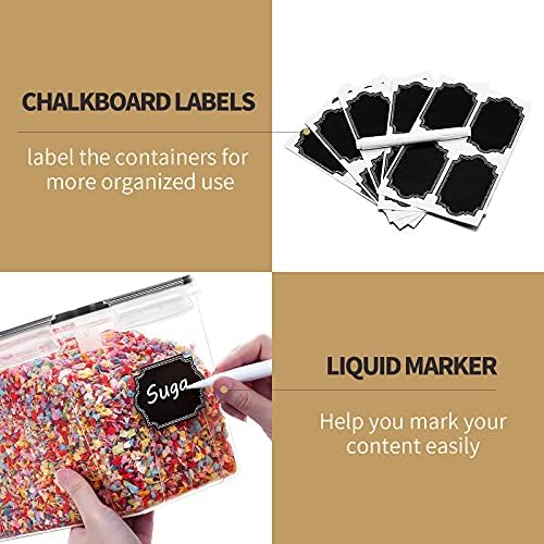 Wildone Airtight Food Storage Containers Cereal & Dry Food Storage Container Set of 6(Black Lid), Leak-proof & BPA Free, With 1 Measuring Cup & 20 Chalkboard Labels & 1 Chalk Marker - Image 4