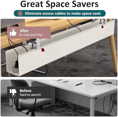 Extra Large 48" Under Desk Cable Management Tray for Standing Desk, No Drill Clamp On Wire Hider, Heavy Duty Anti-Sag Cord Organizer, Cable Tray for Studio & Dual Monitors (Beige, 47.8") - Image 6
