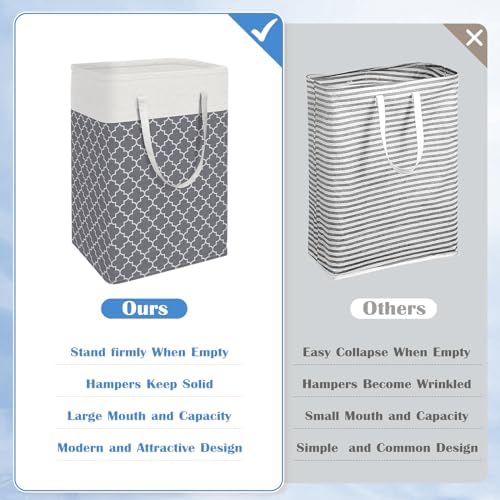 BlissTotes 3-Pack Laundry Basket, Laundry Hamper, Light Grey, 88L - Image 3