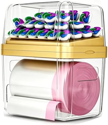 2-in-1 Trash Bag Dispenser & Laundry/Dishwasher Pods Container, Clear Acrylic Garbage Bag Holder with Removable Lids, Under Sink Organizer Kitchen Pantry Storage Box by ZZWILLB