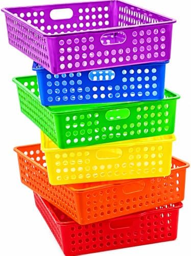 4E's Novelty 6 Pcs Colorful Plastic Classroom Storage Bins 13.75" X 10.25" for Organizing A4 Papers Trays, Turn In Containers Kids School Teachers Classroom Organization & Storage Supplies by 4EsNovelty