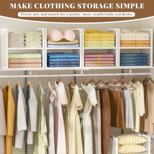 DAOUTIME 4-Tier Stackable Closet Organizers and Storage Basket, Wire Closet Shelf Organizer, Sweater Storage Oragnizer Bins, Multifunctional Clothes Storage Drawer Organizer for Wardrobe, White - Image 5