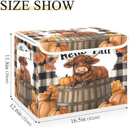 Highland Cows Storage Bins with Lids and Carrying Handle,Foldable Storage Boxes Organizer Containers Baskets Cube with Cover for Home Bedroom Closet Office - Image 3