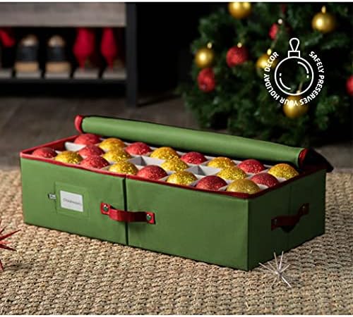 ZOBER Underbed Christmas Ornament Storage Box - Stores 64 3" Ornaments, With Dividers - Tear Proof 600D Oxford Fabric, Ornament Organizer Storage Box, Durable Christmas Containers Holder - Green - Image 2