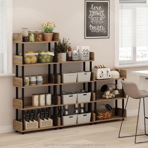 Furinno TURN-N-TUBE 5-Tier Display Shelf, Storage Shelves, Book Shelf, Open Shelves with Rounded Corner Top Edges, for Organization and Storage, Living Room, Home Office, Flagstaff Oak - Image 2