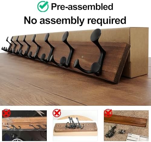 WEBI Coat Rack Wall Mount,43" Solid Wood Coat Hooks Wall Mounted Coat Hanger,16" Hole to Hole,Heavy Duty Hook Rack,8 Triple Hooks for Hanging Coats,Jacket,Hat,Backpack,Farmhouse,Brown - Image 6