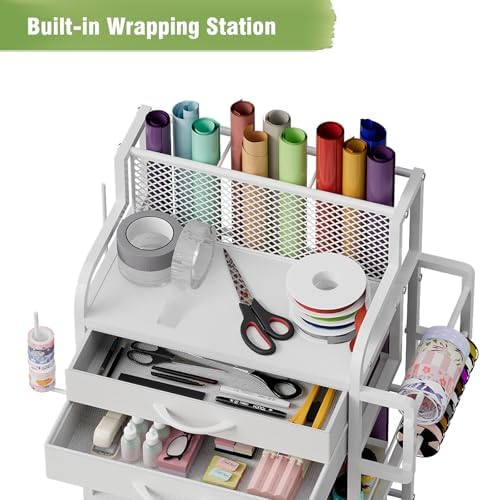 Rolling Wrapping Paper Storage Cart with 2 Drawers,16.5"x32"x11.4" - Image 6