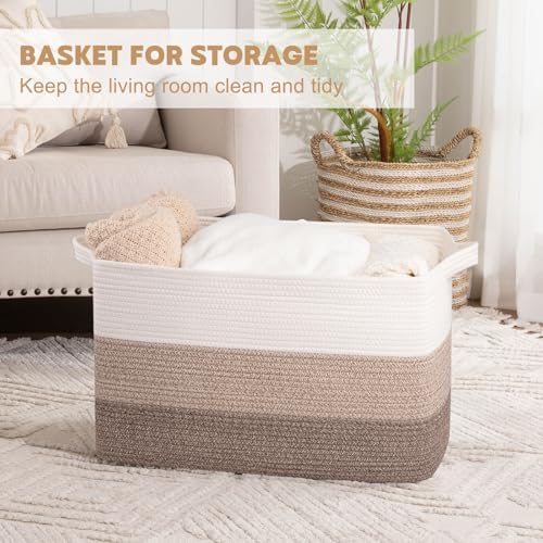 OIAHOMY Extra Large Blanket Basket, 110L Cotton Rope Woven Laundry Basket, Toy Bin for Baby Room, Container for Blanket Storage in Living Room, 24.8''×17.3''×15.8'', Gradient Brown - Image 5