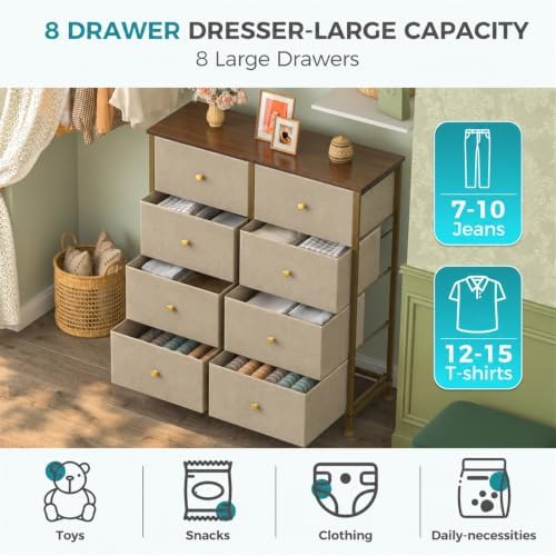 OLIXIS 8 Drawer Storage Dresser for Bedroom, Closet Organizers Units, Khaki - Image 6