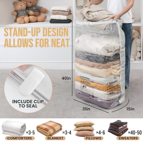 TAILI 8 Pack Vacuum Storage Bags, Jumbo Cube (31x40x15 Inch), Cream - Image 2