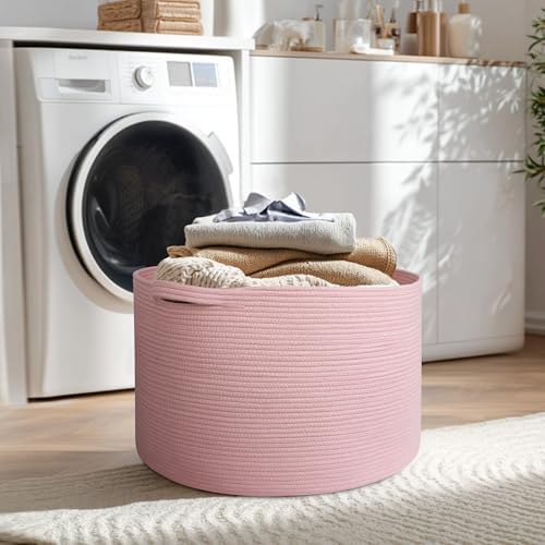 MEGASKET 115L Oversized Pink Basket, 23.6"x15.7" Woven Cotton Rope Bin with Handles, XXXL Blanket Storage for Living Room, Kids Toy Storage Bin Box, Baby Laundry Basket for Organizing, Pink Room Decor - Image 7
