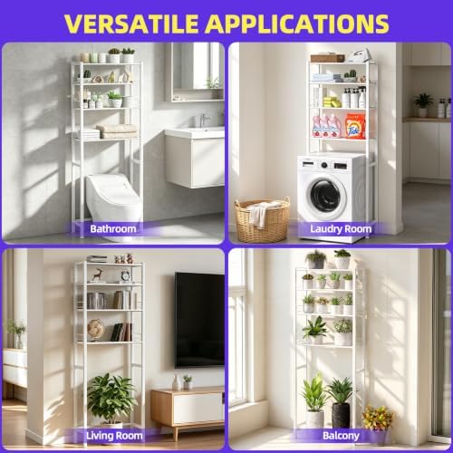 KMwisde 4 Tier Over The Toilet Storage, Bathroom Organizer Shelves with Adjustable Height, Above Toilet Storage Cabinet with Freestanding Rack, White - Image 7