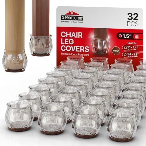 32 PCS Chair Leg Floor Protectors with Felt Pads X-Protector - 1.4" - 1.8" - Furniture Pads for Hardwood Floors - Clear Chair Pads - Floor Protectors for Chairs - Brown Chair Leg Covers! by X-Protector