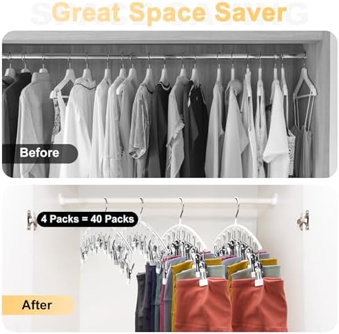 Legging Organizer for Closet, Metal Yoga Pants Hanger w/Rubber Coated 4 Pack w/10 Clips Hold 40 Leggings, Hangers Space Saving Hanging Closet Organizer for Closet Organizers and Storage-White - Image 3