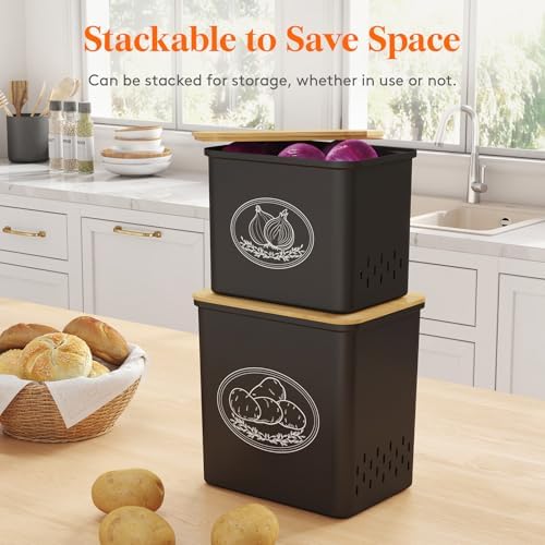 Lifewit Plastic Potato and Onion Storage Bin Box, Set of 2, Black - Image 5