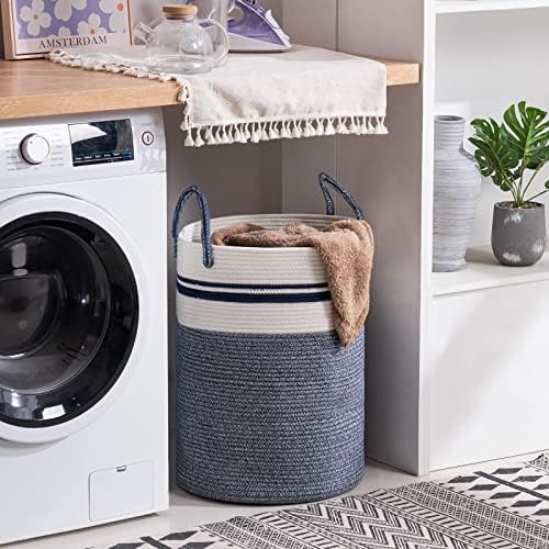 Woven Rope Laundry Hamper Basket by YOUDENOVA, 58L Tall Luandry Basket, Baby Nursery Hamper for Blanket Storage in Bedroom-Large-Blue - Image 6