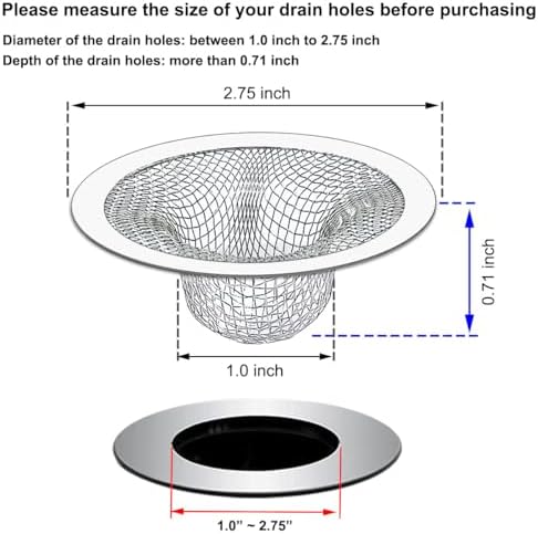 Seatery 2PCS Tub Drain Hair Catcher - 2.75 inch Shower Drain Mesh Strainer, Stainless Steel Shower Bathtub Drain Cover, Bathroom Sink Strainer Filter Basket for Bathroom Sink, Wash Basin Floor Drain - Image 2