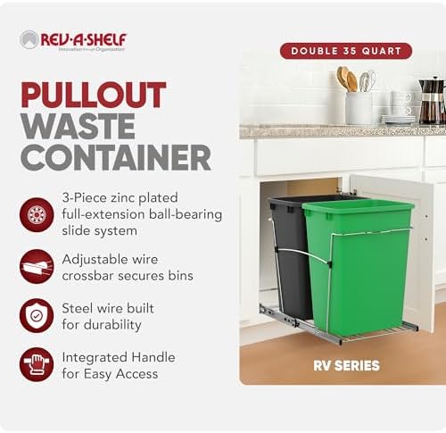 Rev-A-Shelf Double Pullout Garbage Trash Cans for Kitchen Cabinets, 35 Qt - Image 2