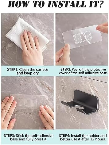 2-Pack Universal Hair Dryer Holder, Self Adhesive Wall Mount, Black - Image 4