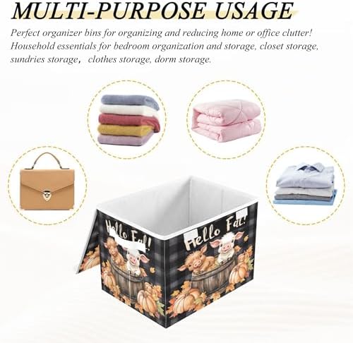 Cute Highland Cow Storage Bins with Lids and Carrying Handle,Foldable Storage Boxes Organizer Containers Baskets Cube with Cover for Home Bedroom Closet Office Nursery - Image 7