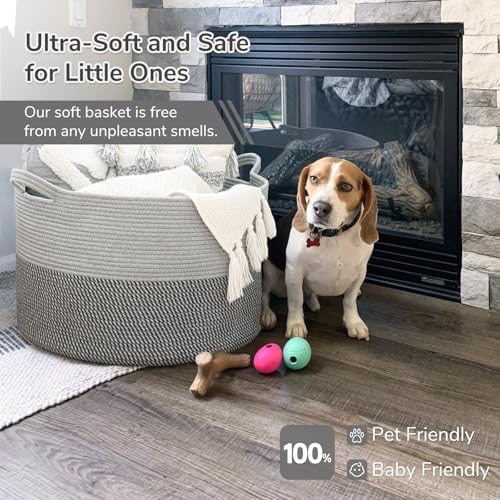 INDRESSME XXXLarge Woven Rope Blanket Basket Living Room Grey, 90L - Image 6